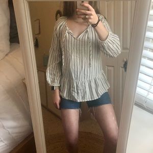Striped Open-Neck Blouse